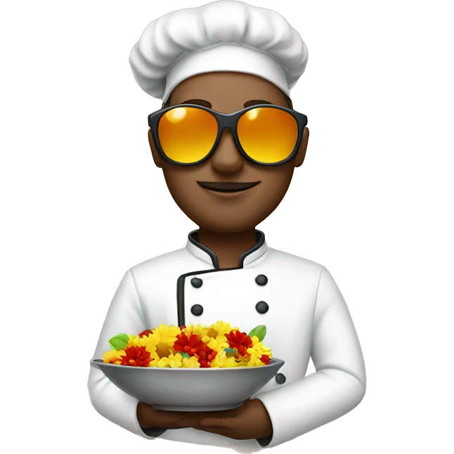 chef in sunglasses holding a dish decorated with flowers emoji