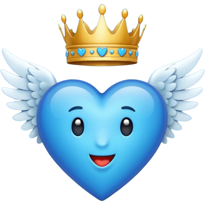 Un emoji de corazón completamente azul con alas y una corona emoji