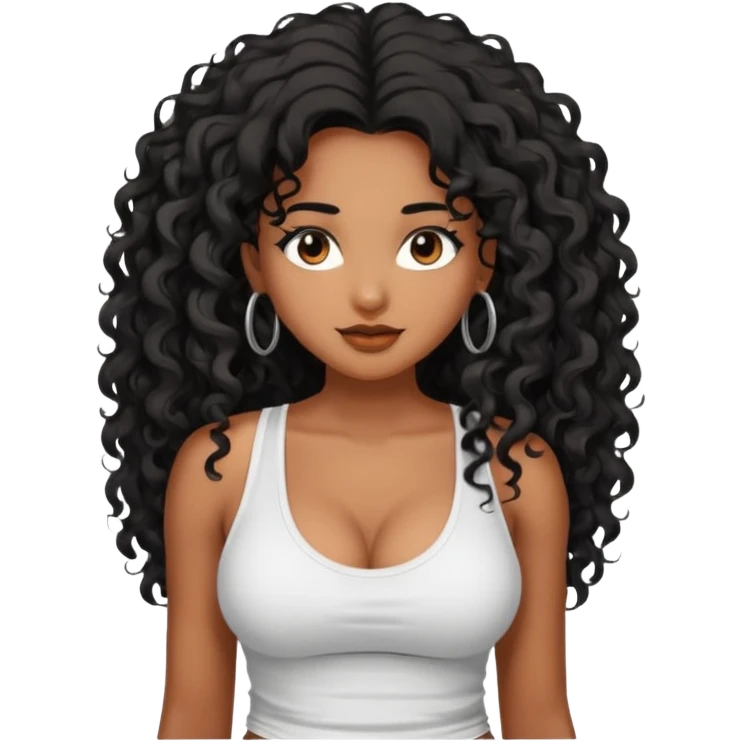 brown skinned lady with curly black hair long hair, messy, nice curves, busty, low cut tank top emoji