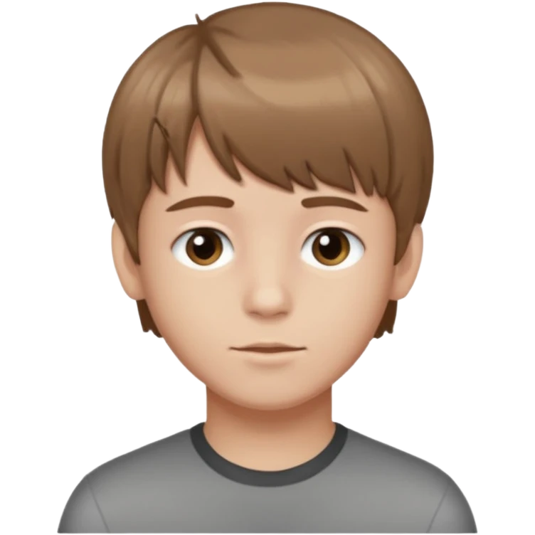 Crie um emoji de um menino com o cabelo castanho claro com uma franja e o corte low fade zumbi emoji