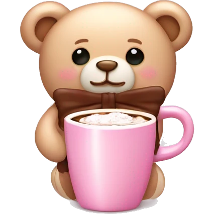 Light pink teddy bear with bow and hot chocolate emoji