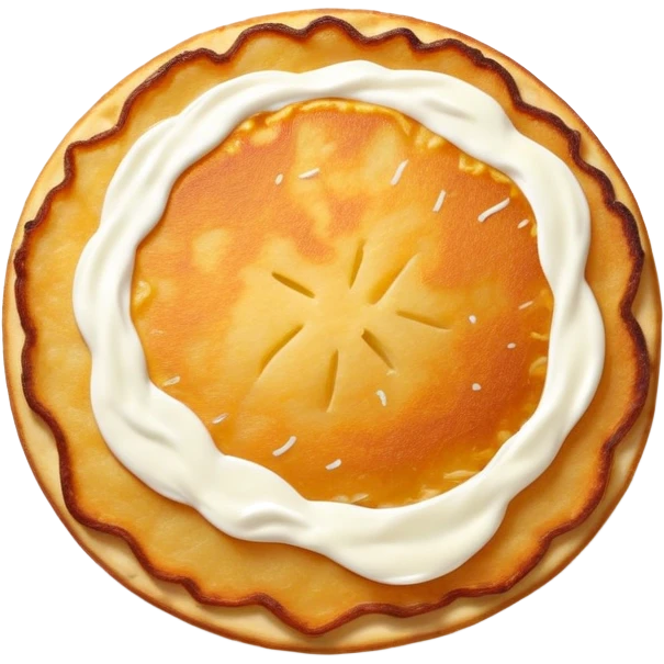 golden-brown potato pancake with crispy edges, rustic round shape, visible potato shreds, topped with sour cream, minimal and expressive emoji