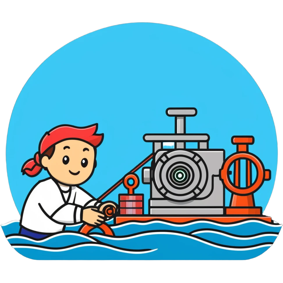 Marine geology process with sailor at winch and scientist analyzing ocean floor samples emoji