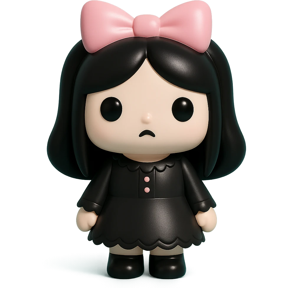 gothic girl with pink bow, gothic style, vinyl figure, lace and dark accents emoji