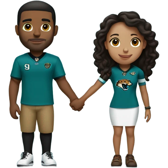 Brown guy and brown girl withJacksonville jaguars  clothes holding hands emoji