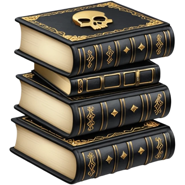 5 black gothic books on top emoji