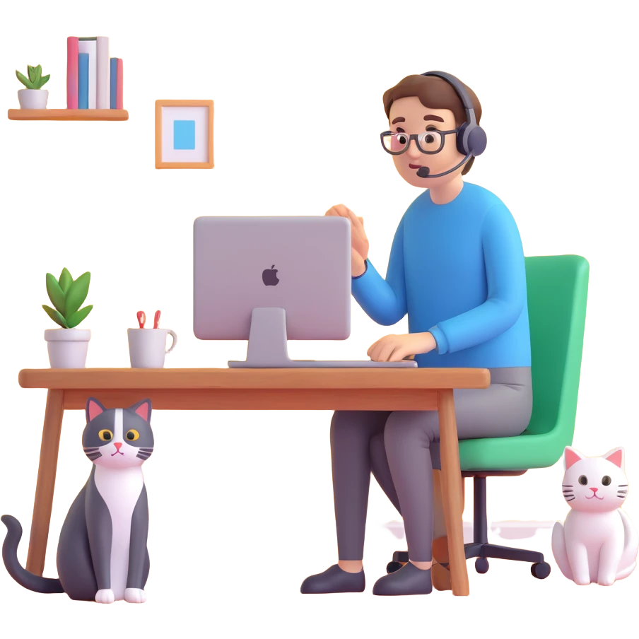 person on a video call working from home with a cat nearby emoji