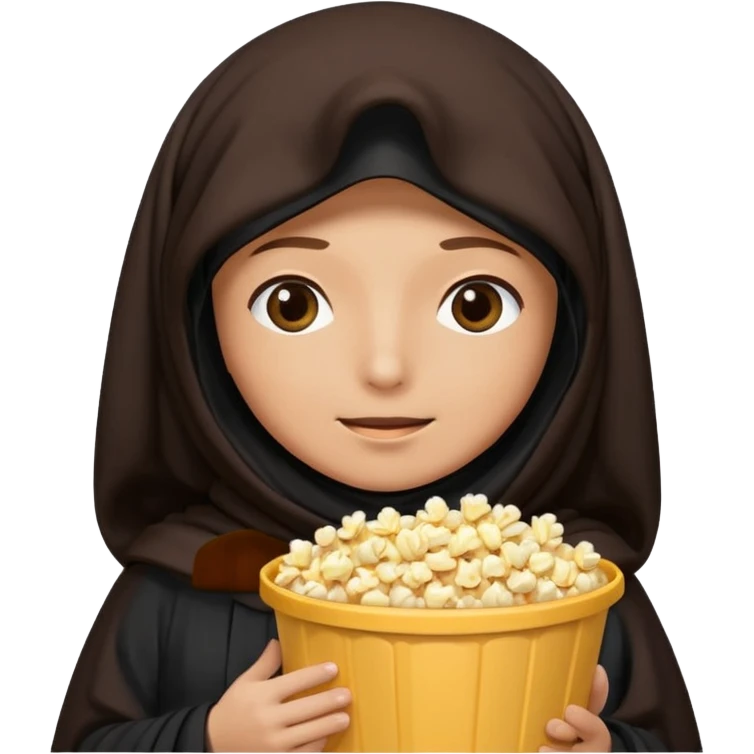 a burka cover eyes holding a bucket of popcorn emoji