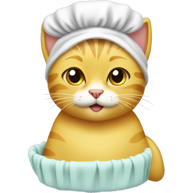 yellow cat with shower cap emoji