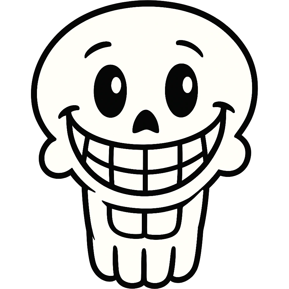 Add a lower jaw to complete the mouth and smile, keeping the skull happy and cheerful. Remove the background. emoji