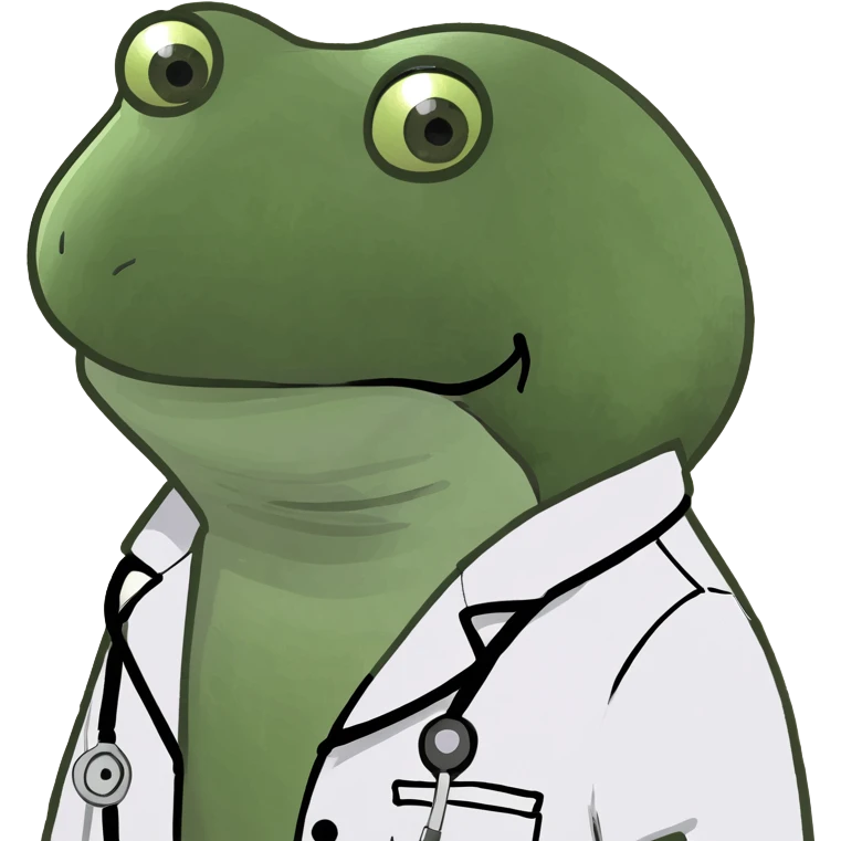 bufo frog in a doctor's coat, sad expression, facing forward emoji