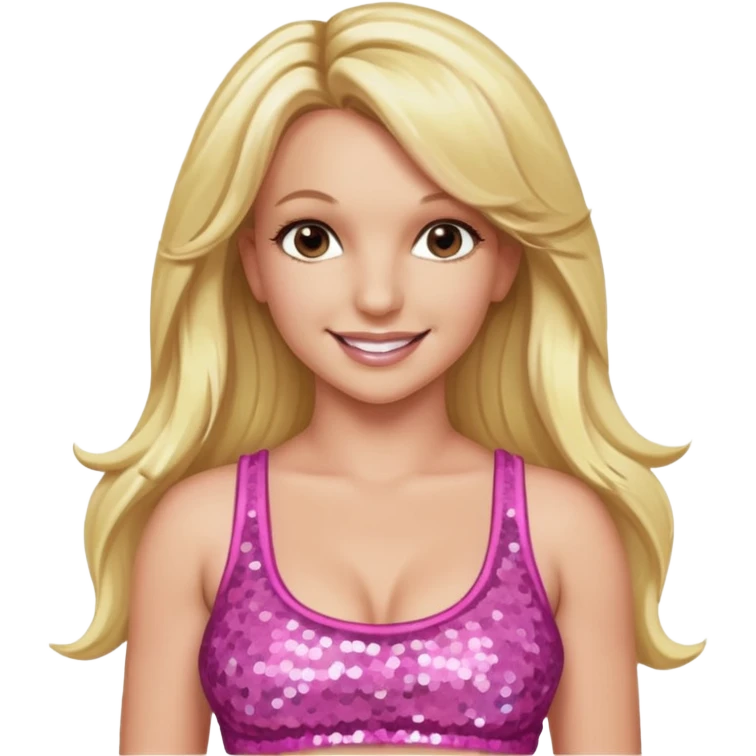 Britney Spears with long blonde hair, pink sequin crop top emoji