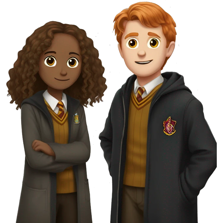 harry potter with hermione granger and ron weasley standing together emoji