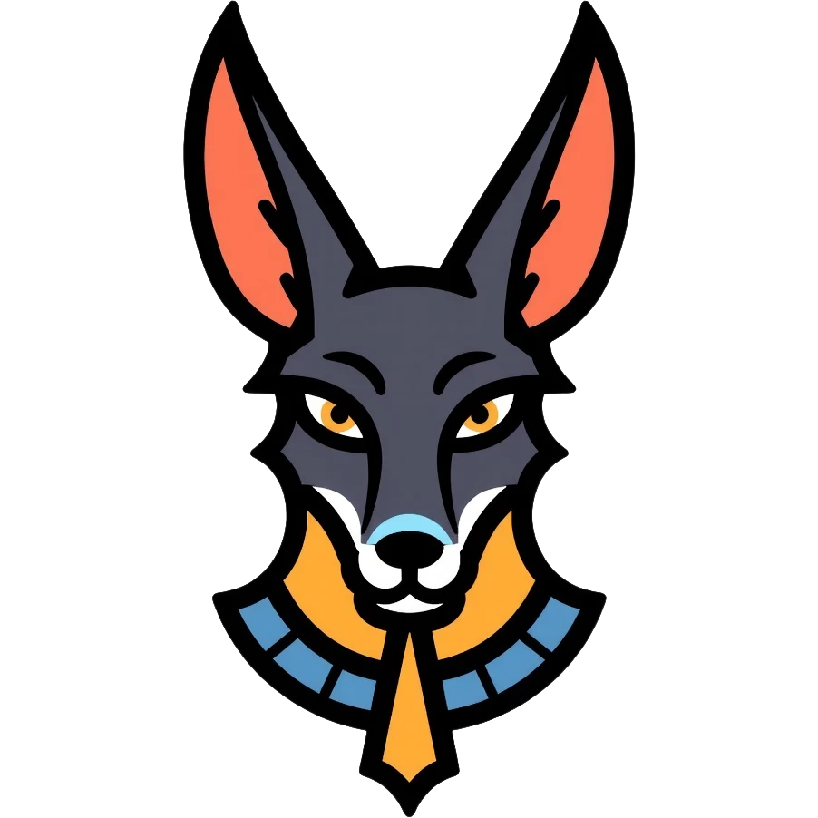 Egyptian god Anubis with jackal head, headdress, collar emoji