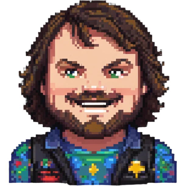 portrait of Jack Black smiling emoji