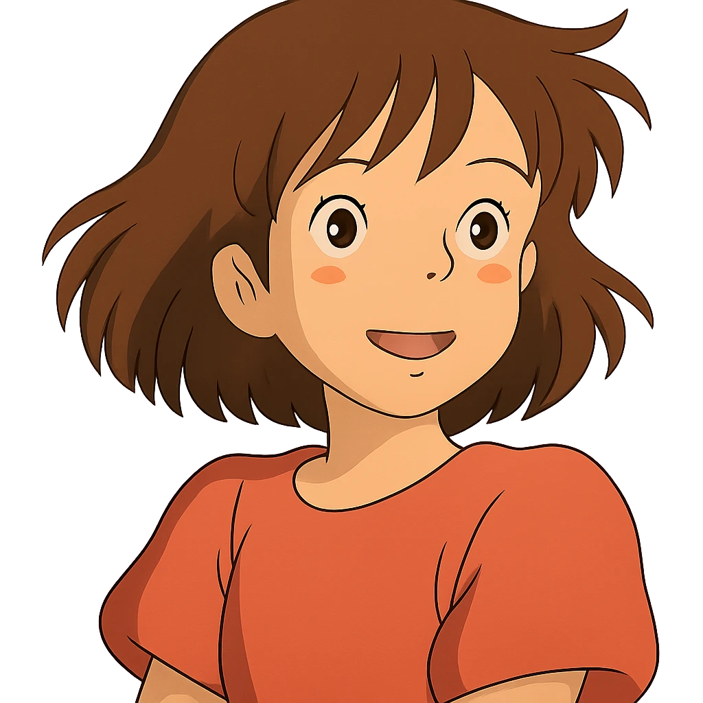 a wonderful girl with brown hair, ghibli style emoji