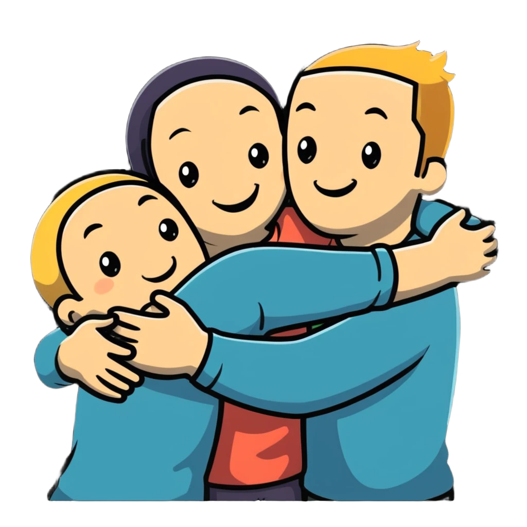 Caucasian friends in a group hug, showing friendship and togetherness emoji