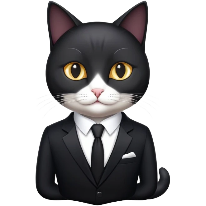 Cat in a black suit with the inscription PrimeCopy emoji