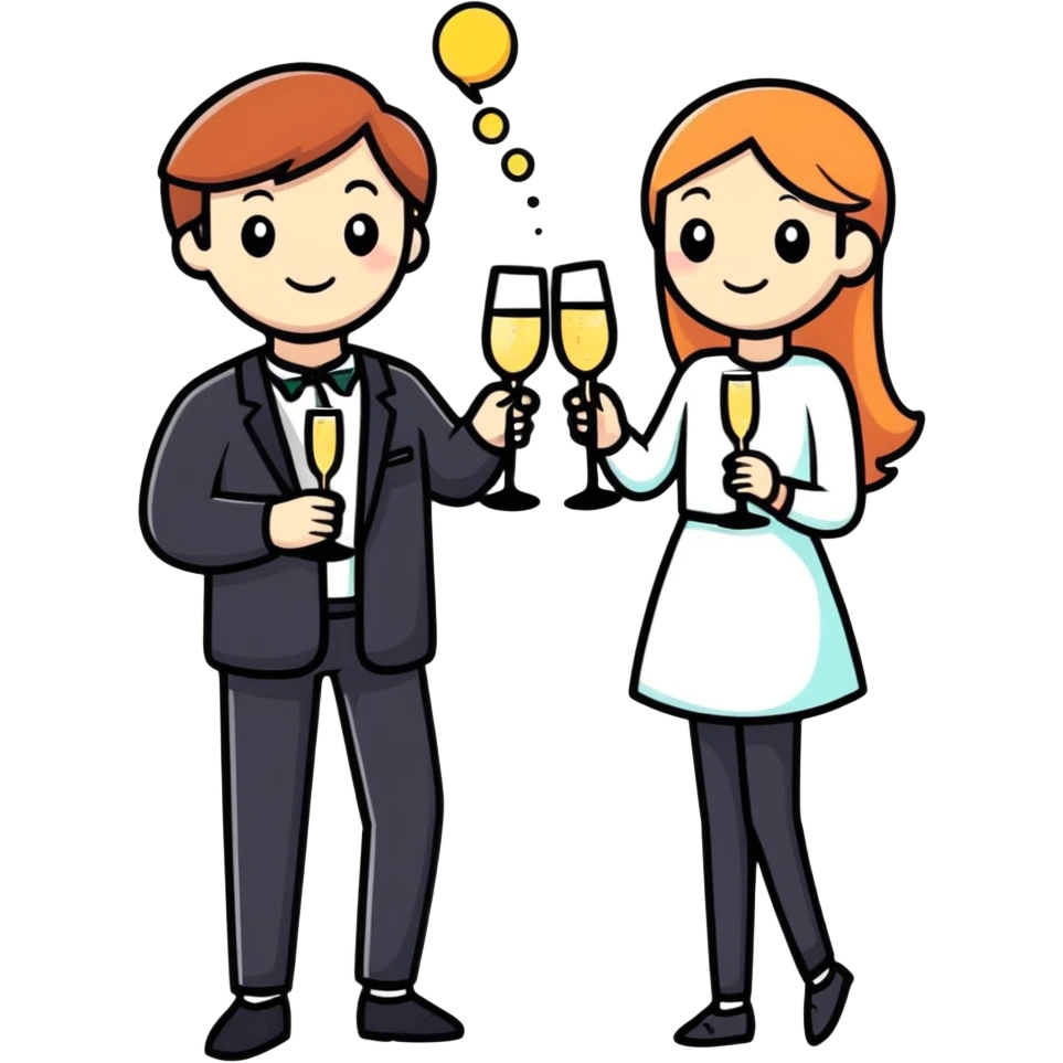 man and girl holding sparkling wine glasses, celebration, cartoon sticker style emoji