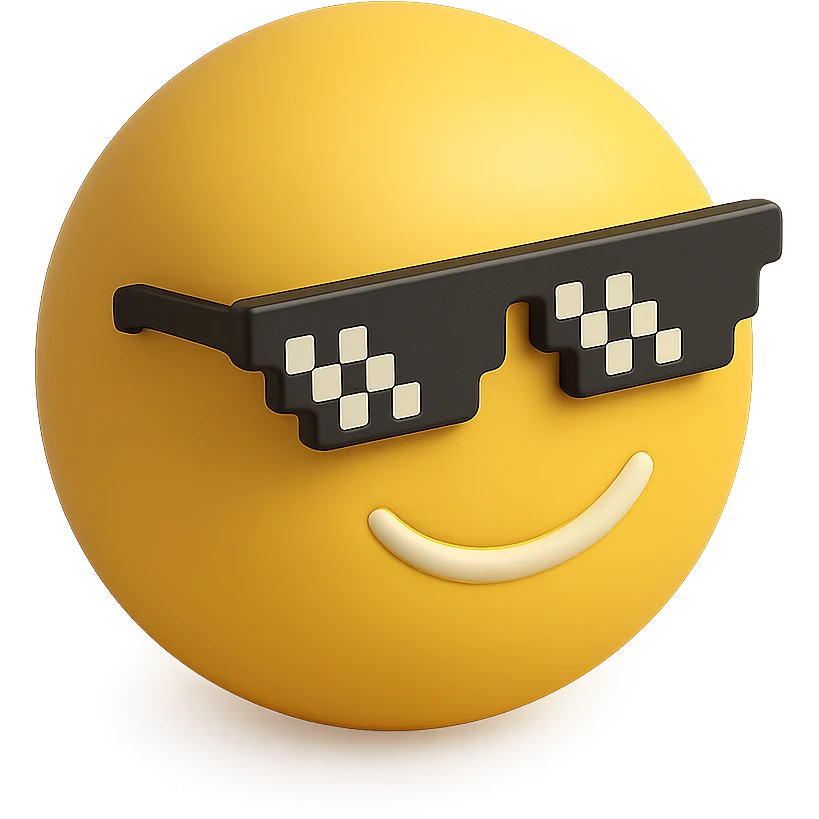 3d yellow emoji circle face with meme glasses emoji