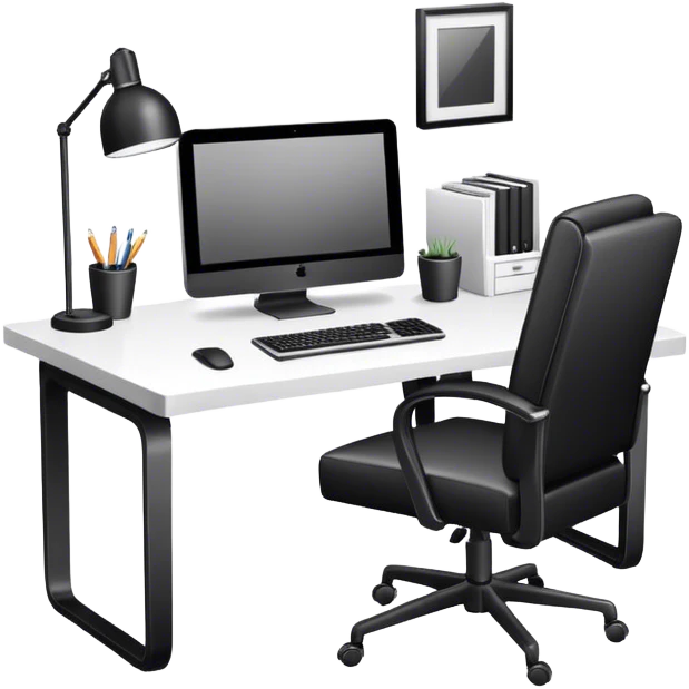 home office desk. black and white emoji