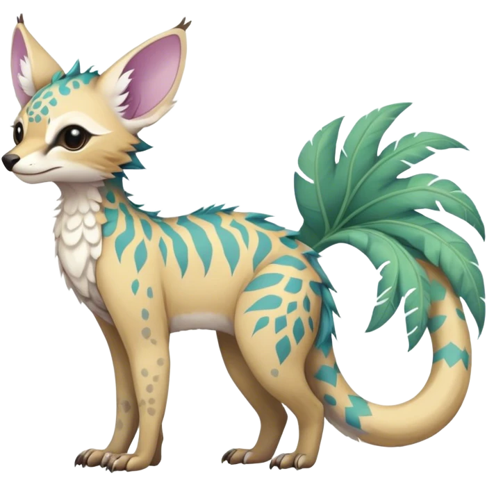 Feral Rare Fantasy pastel tropical Vernid-Trico-species by LiLaiRa, random markings, tufted tail, tufted ears, full body emoji
