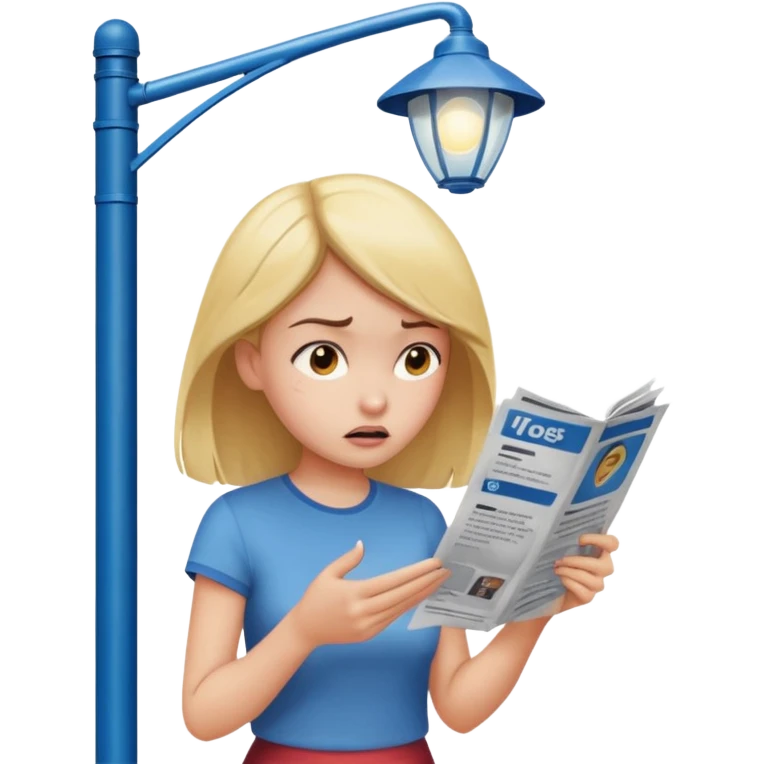 girl upset reading flyer on light pole emoji