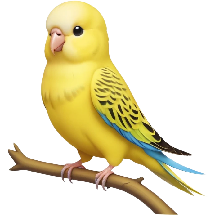 adorable-[budgie]-realistic-full-body-perched-emoji,-wings-tucked-neatly,-head-tilted-dramatically,-sleek-[yellow]-feathers,-simplified-yet-realistic-focused-features,-highly-detailed,-glowing-with-an-almost-sarcastic-glow emoji