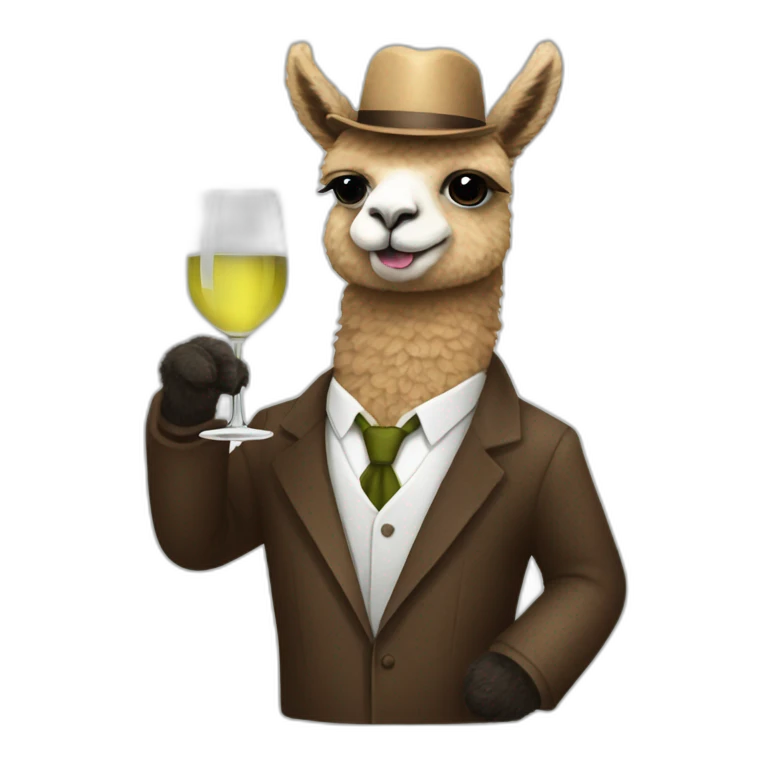 alpaca from mafia drinking a glass of white wine emoji
