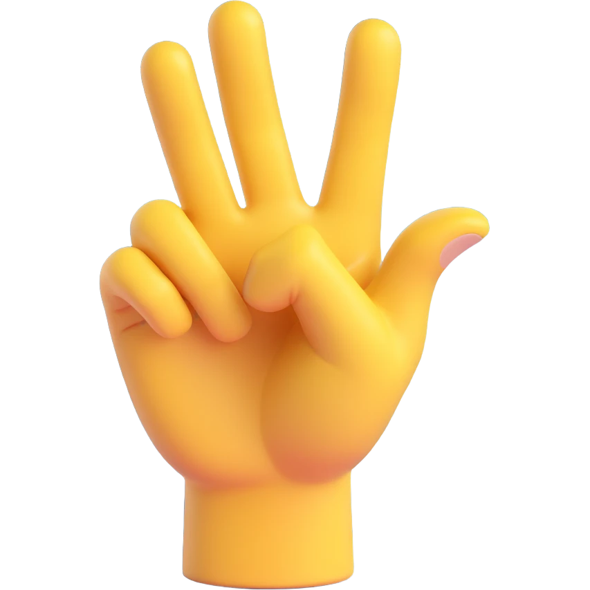 3D emoji-style hand in the 👌 pose, but the index finger is curled downward like a hook, thumb resting over it (not forming a circle), and the other fingers extended upright, transparent background emoji