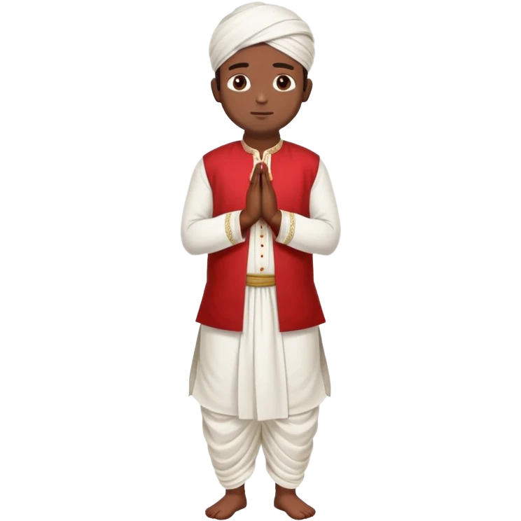 Full body Bengali man wearing traditional red kurti and white dhoti with hands joined in prayer position emoji