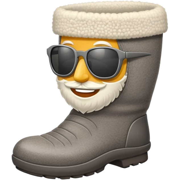A cute traditional Russian felt boot (valenok) with a smiling face, wearing sunglasses and looking cool emoji