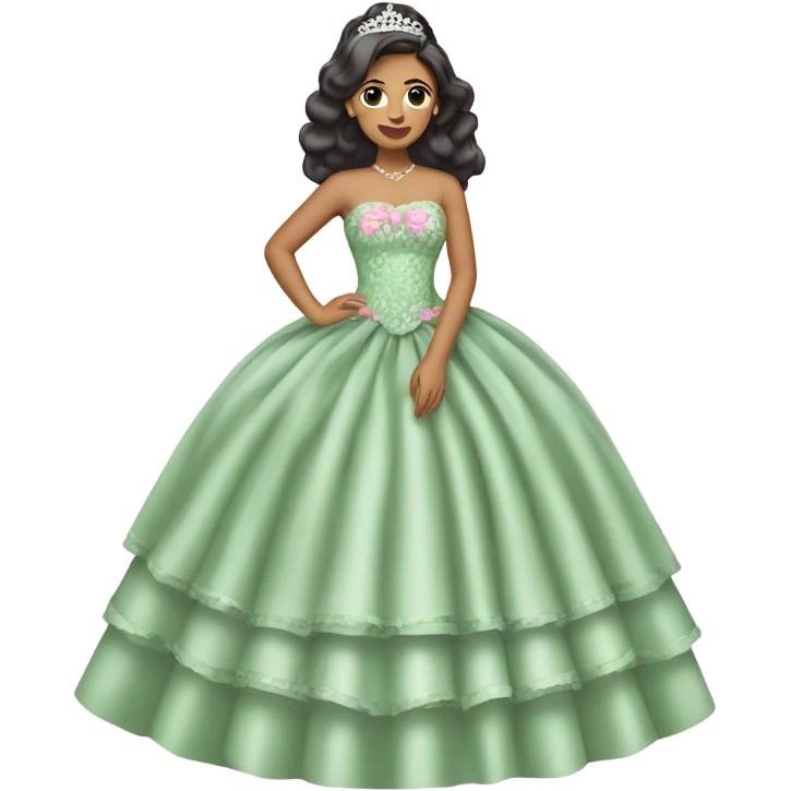 Morenita quinceañera with sage green and pink dress emoji