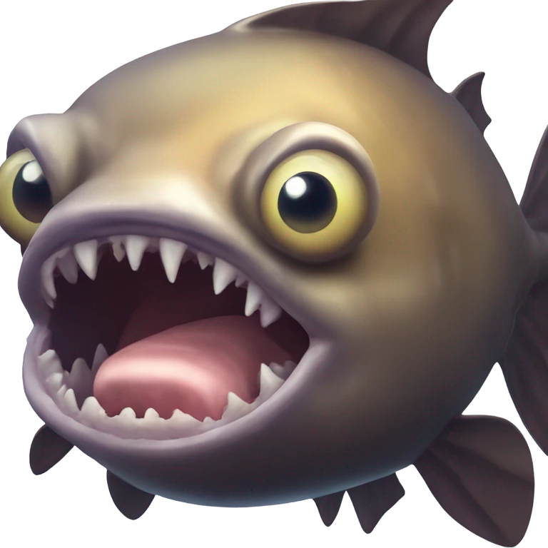 Anglerfish with a glowing lure hanging from its forehead, sharp teeth, and big eyes. emoji