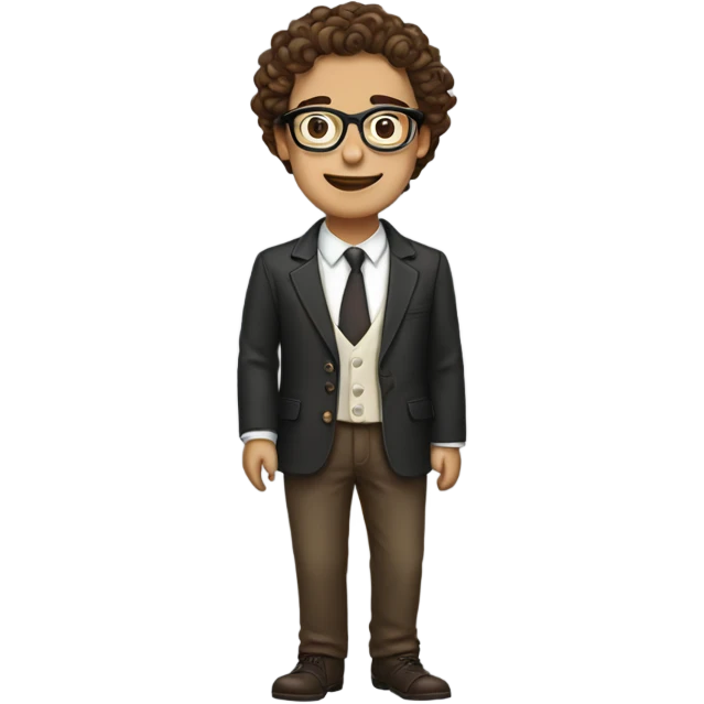 Create a sticker with a couple formed by a tall and thin boy, with brown hair and eyes, round and well-dressed glasses and a shorter girl, with long and curly hair, more curvy, well dressed emoji