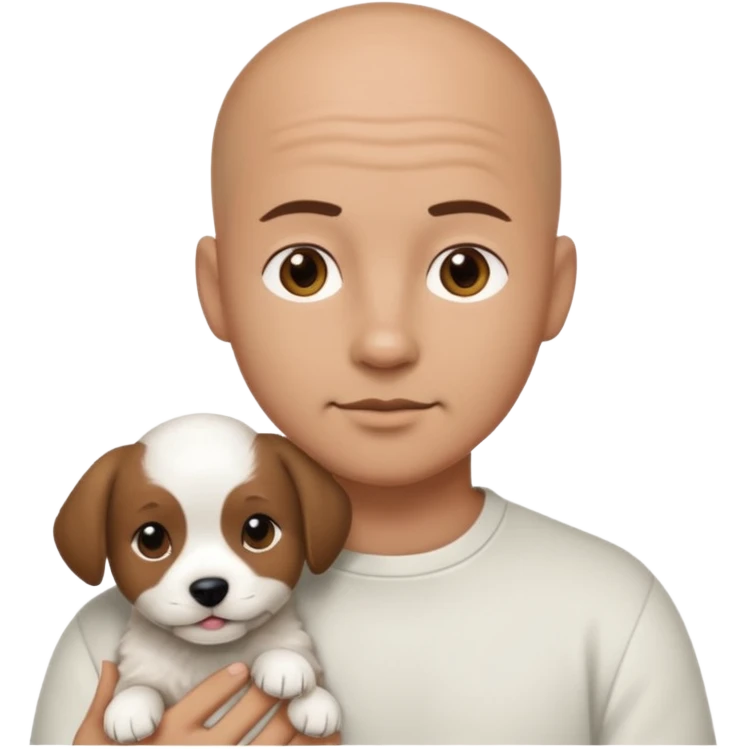 Bald guy, brunette and white puppy emoji