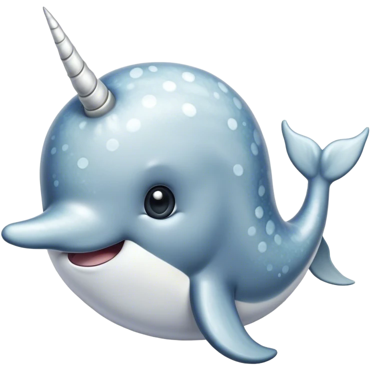 Cinematic Noble Cute Narwhal Portrait Emoji, Poised and graceful, with a streamlined, gently curved body clad in mottled, silvery-gray skin, accented by a long, spiraled ivory tusk and wide, expressive eyes radiating playful intelligence, Simplified yet sharp and sophisticated features, highly detailed, glowing with a cool, frosted ocean glow, high shine, intelligent and enigmatic, stylized with an air of whimsical marine majesty, focused and graceful, soft glowing outline, capturing the essence of a watchful and confident cute narwhal that appears ready to glide out of the screen with effortless charm! emoji