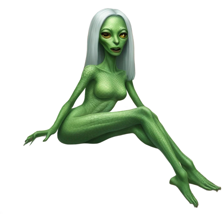 a Reptilian alien woman laying on the bed emoji