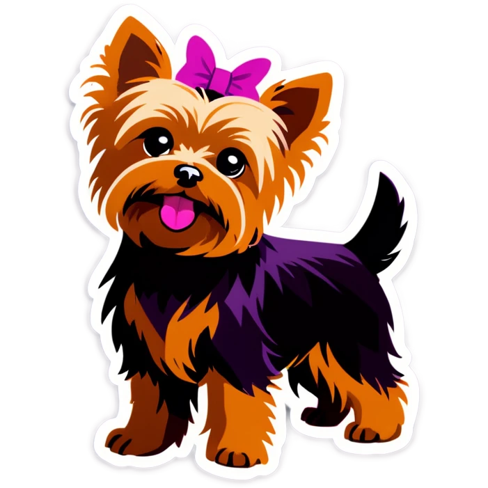 yorkie wearing pink and purple emoji