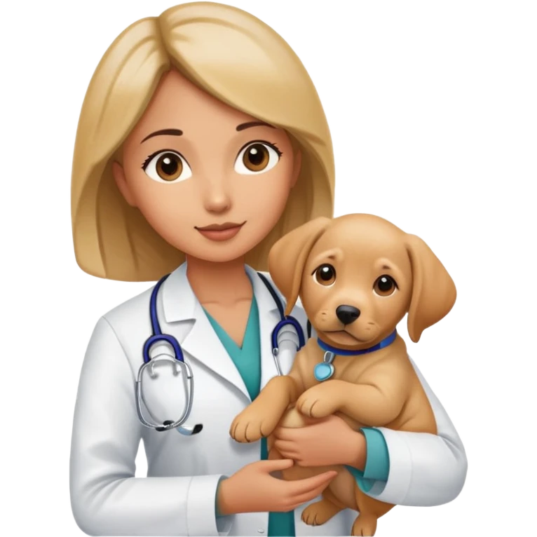 women doctor holding labrador puppy emoji