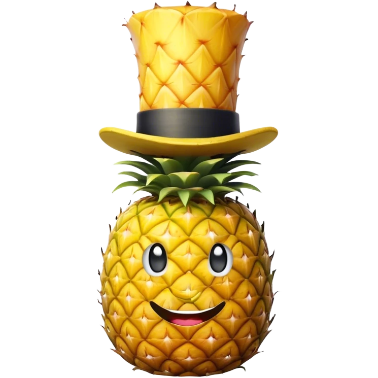 Pineapple with a top hat and a smiling face emoji