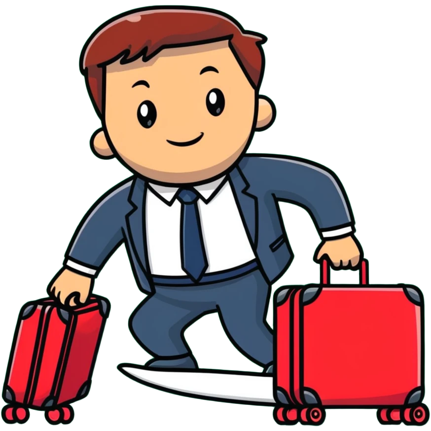 businessman surfing on a red suitcase emoji