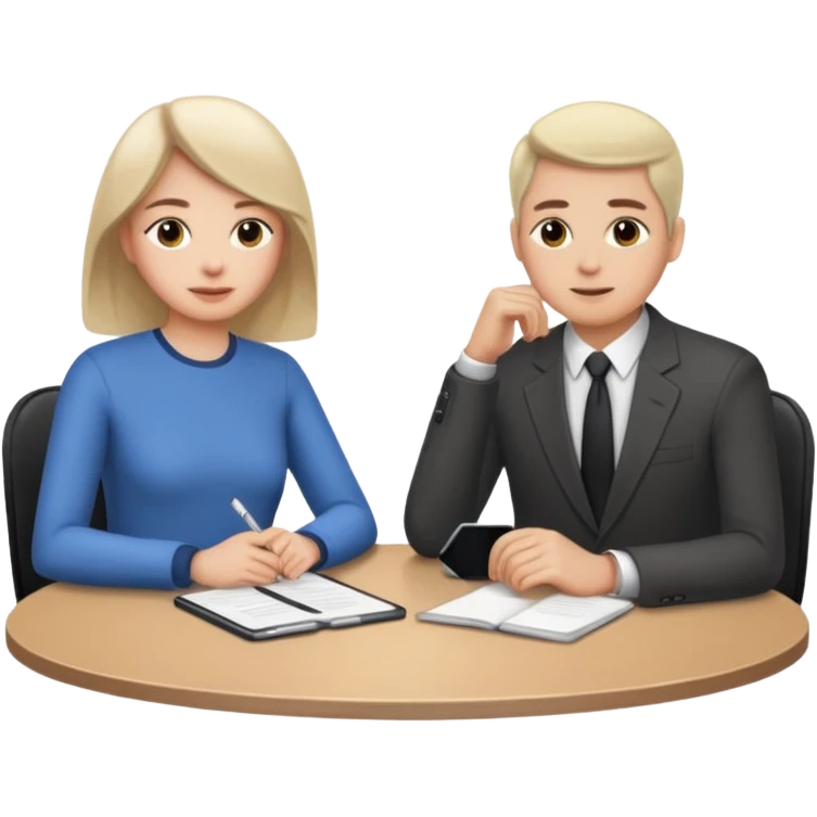 person sitting across a table from another, user interview emoji