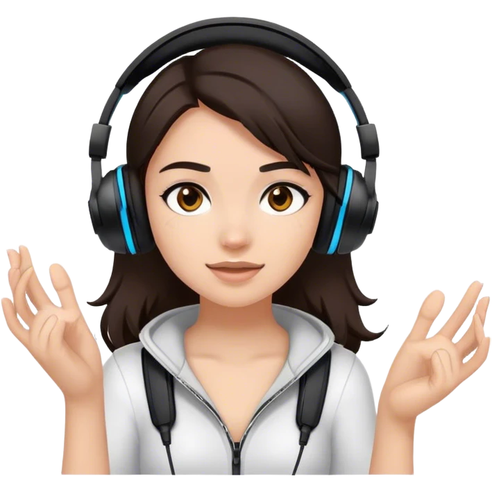 girl with dark brown hair and a black gaming headset. put a foot with a toe near her face emoji