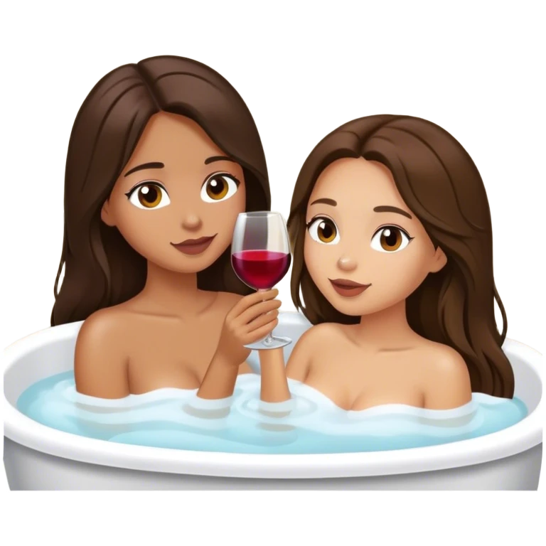 Tan brunette with long hair in a bath drinking wine emoji