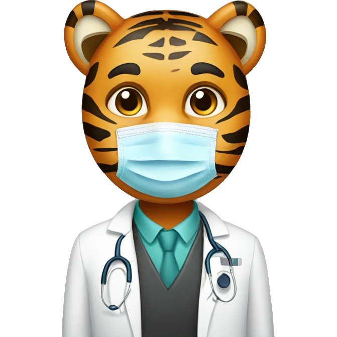 Tiger human doctor with face mask emoji