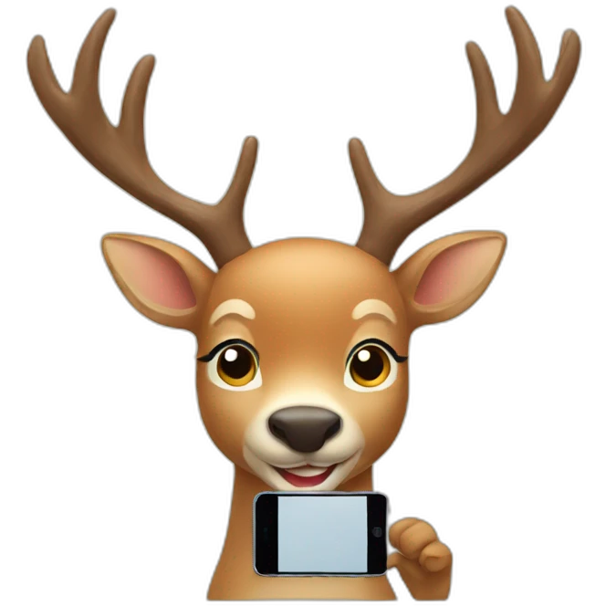 Happy deer with smartphone emoji