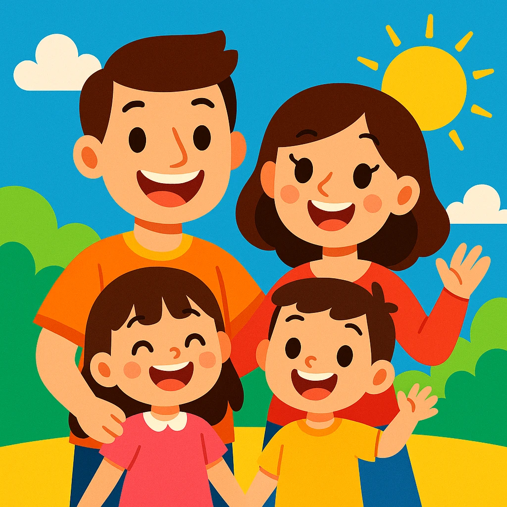a cheerful cartoon family, vibrant toon style, vibrant colors emoji