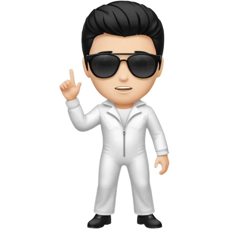 A boy with an Elvis Presley mask with sunglasses (with total black lenses)dressed as Elvis Presley (white dress) emoji