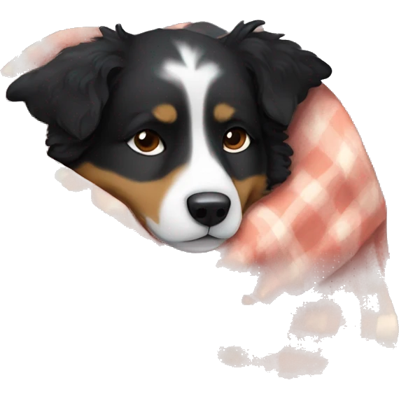 Small black australian shepherd dog sleeping with blanket  emoji